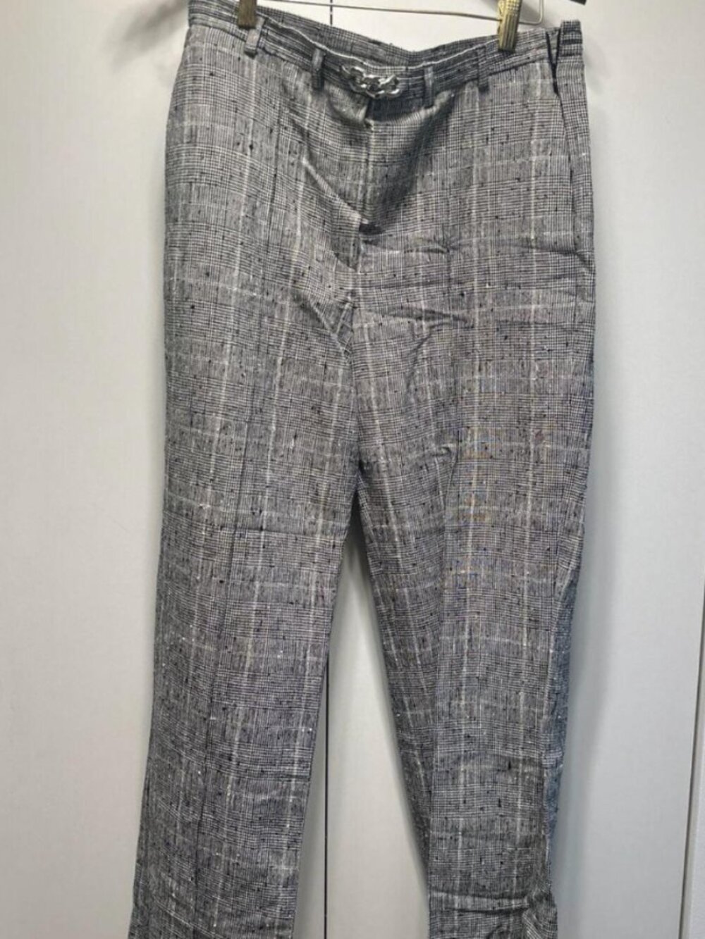 The Kooples Paris Women's Black and White Plaid Tartan Straight Leg Trousers